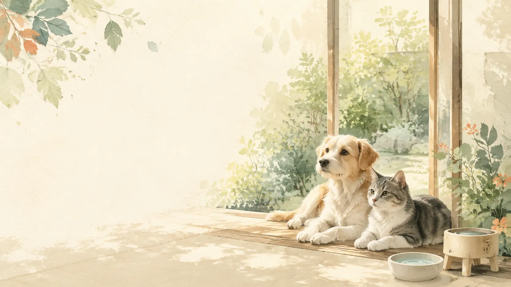 犬と猫が穏やかに過ごす暮らしの風景